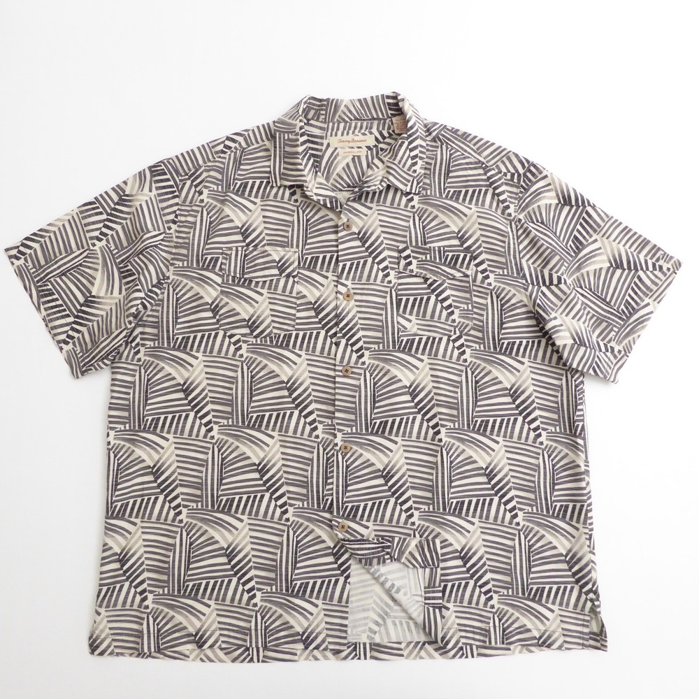 Tommy Bahama Mens Button Up Shirt Gray Geometric Abstract Stripes Silk Blend XXL